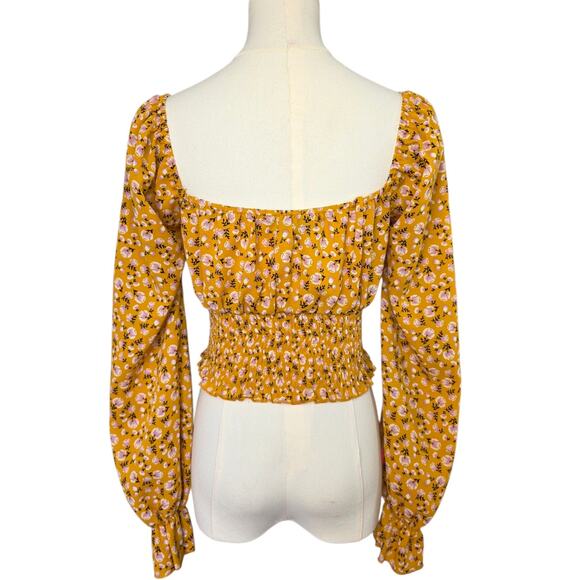 NWOT FOREVER 21 Yellow Floral Smocked Top - Picture 3 of 5